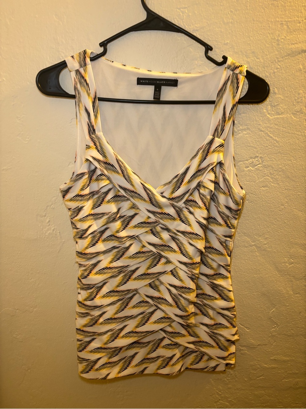 White House Black Market Yellow Patterned Sleeveless Wrap-Front Top